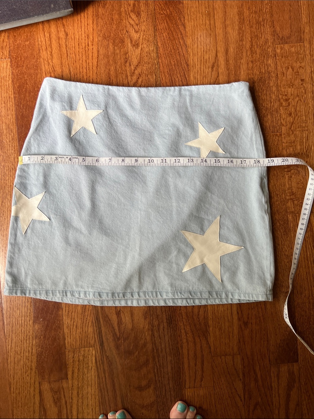 Le Lis Light Blue Denim Mini Skirt with White Star Appliqués - Picture 9 of 12
